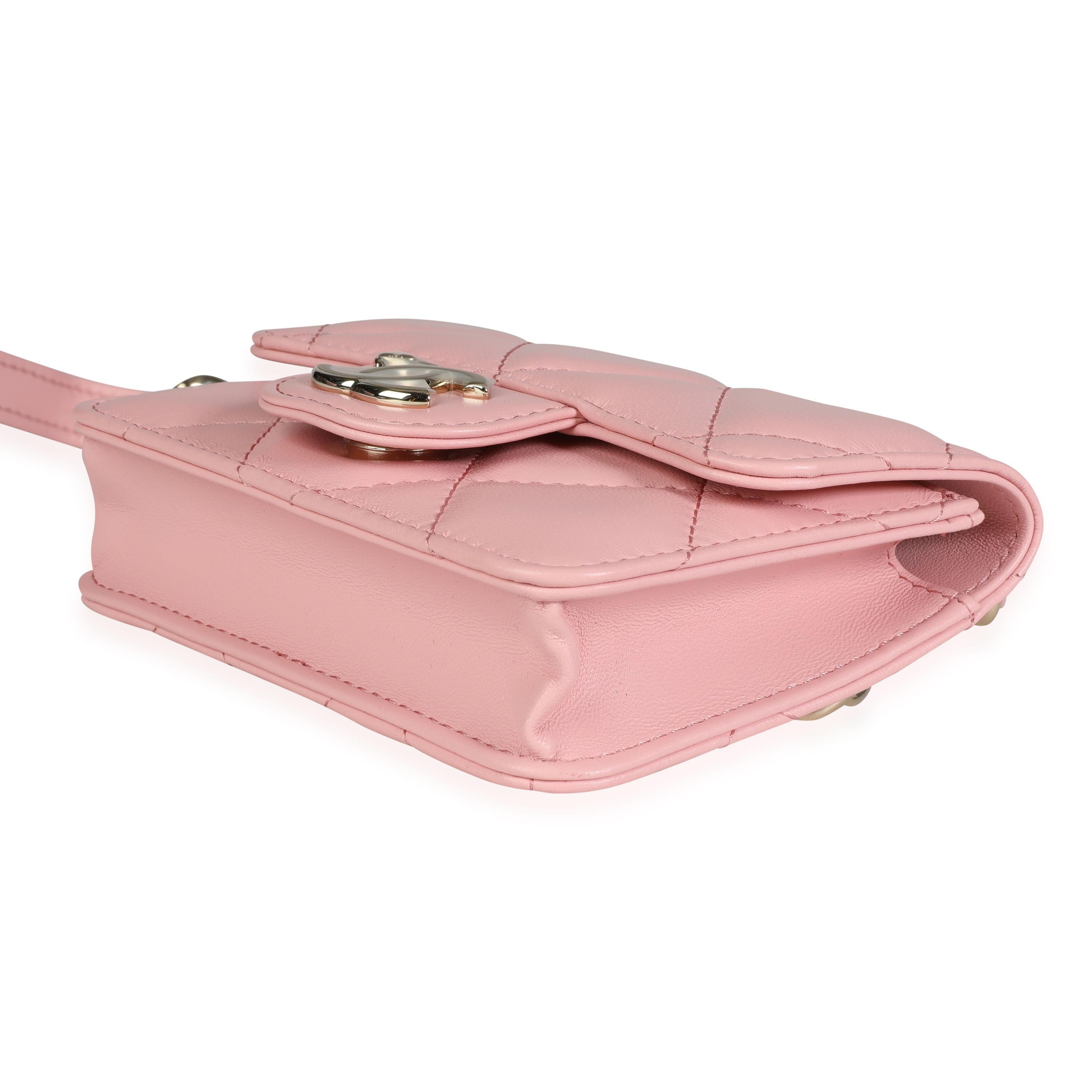Chanel Pink Quilted Lambskin Elegant Chain Mini Belt Bag In Excellent Condition In New York, NY