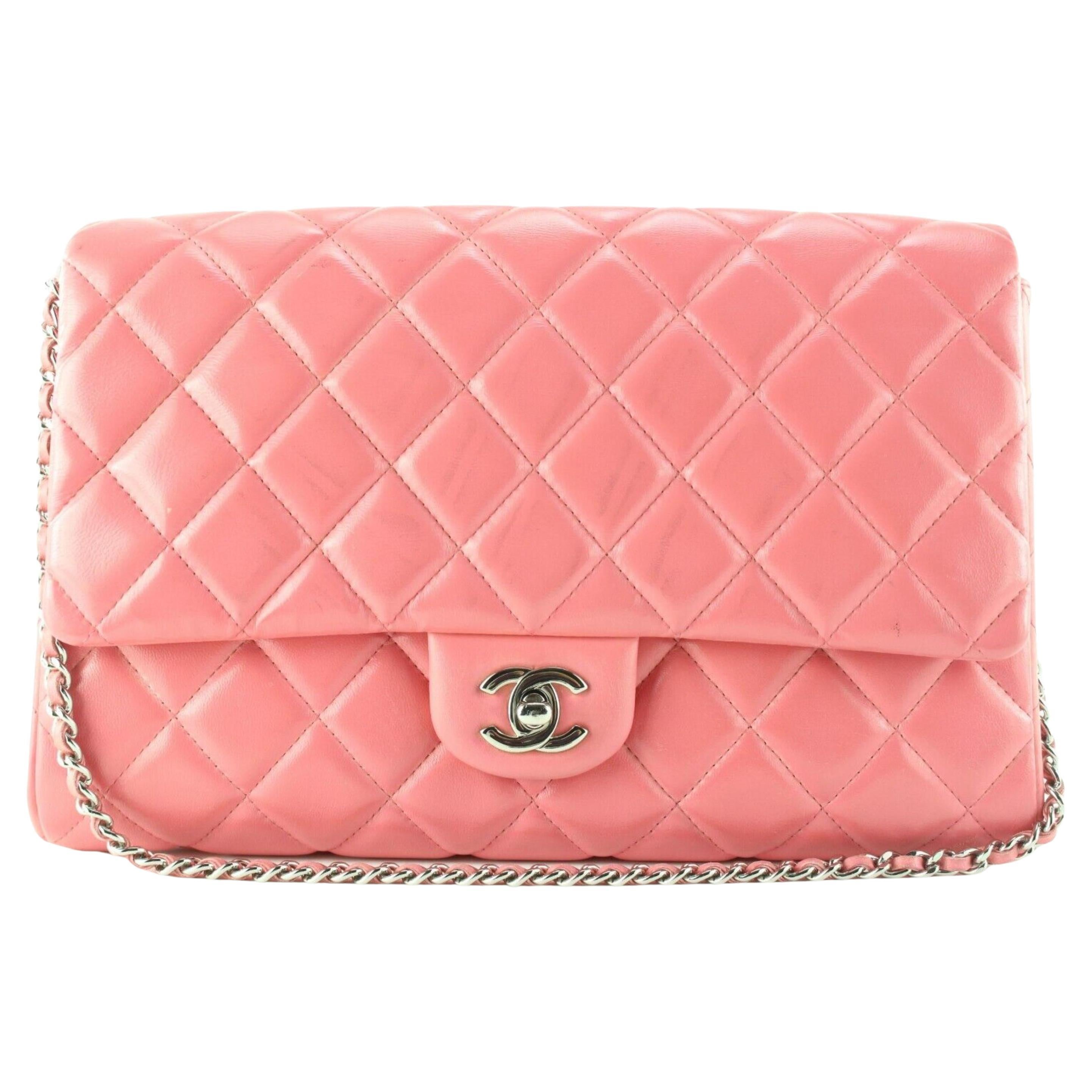 Chanel Pink Quilted Lambskin Jumbo Classic Flap Clutch C