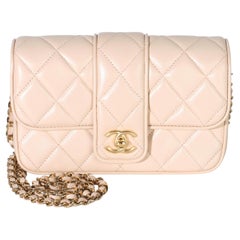 Chanel Pale Pink Quilted Lambskin Mini Tab Flap Bag