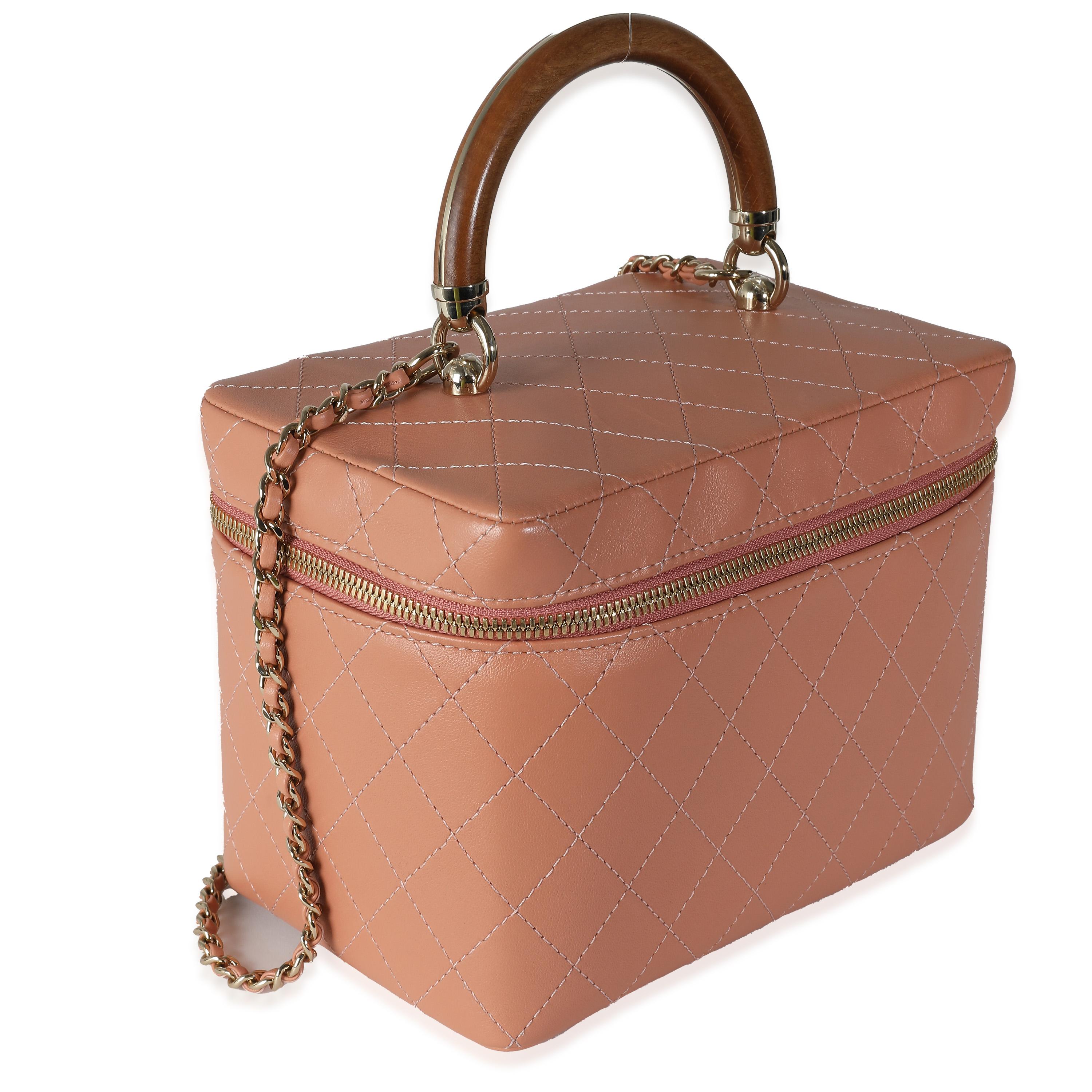 Brown Chanel Pink Quilted Lambskin Knock On Wood Vanity Case For Sale