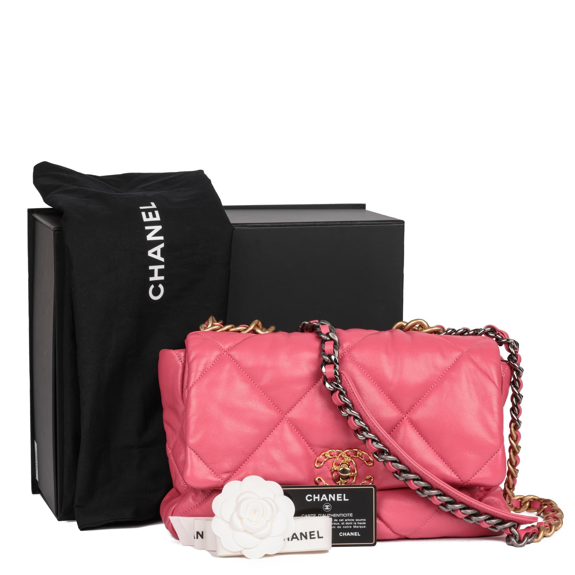 CHANEL Pink Quilted Lambskin Large 19 Flap Bag For Sale 5
