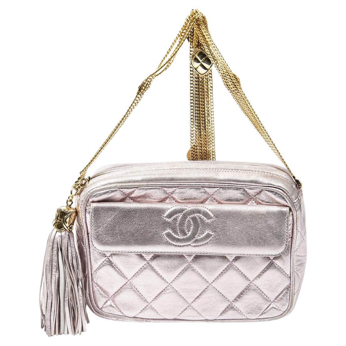 Chanel Pink Quilted Lambskin Leather Small Tassel Chain Camera Bag For Sale