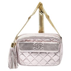 Vintage Chanel Pink Quilted Lambskin Leather Small Tassel Chain Camera Bag