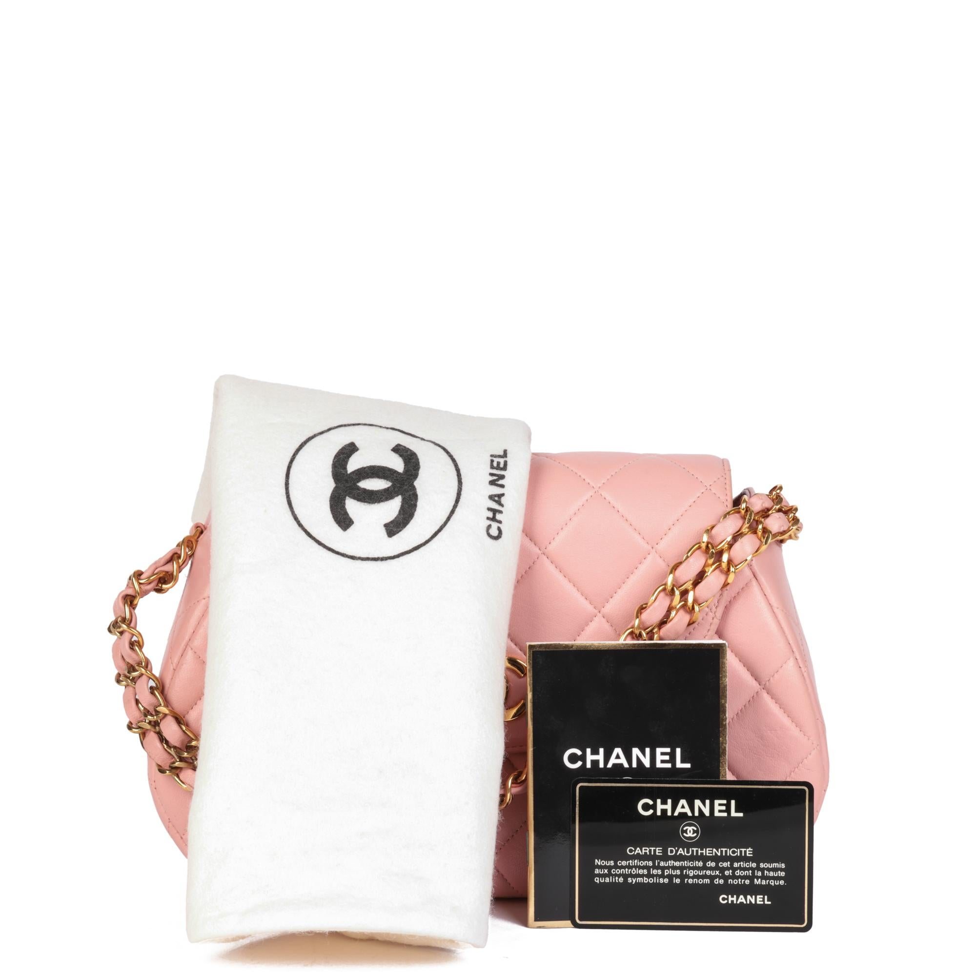 CHANEL Rosa gestepptes Lammleder Kleiner Handgriff Classic Single Flap Tasche im Angebot 8