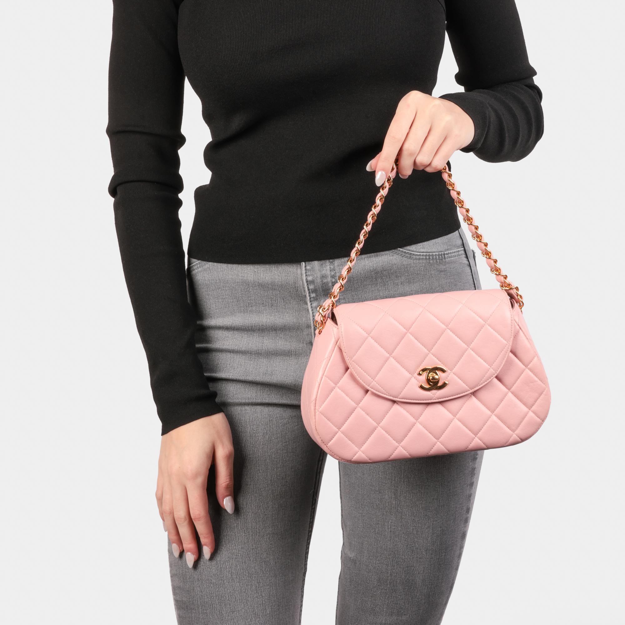 CHANEL Pink Quilted Lambskin Leather Small Top Handle Classic Single Flap Bag 6