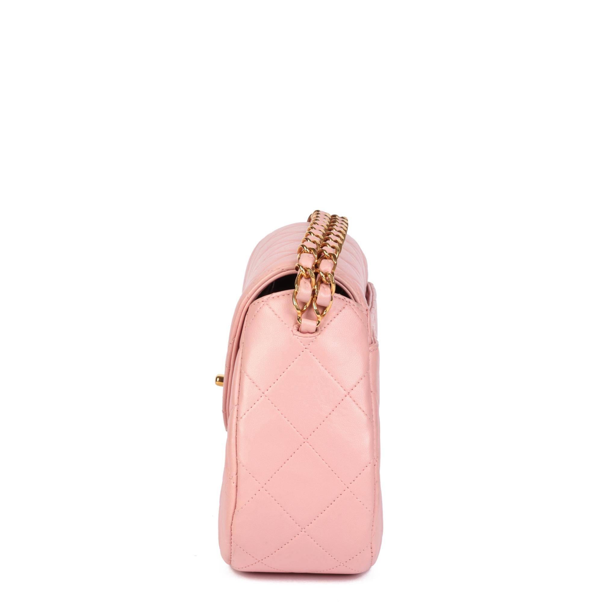 Women's CHANEL Pink Quilted Lambskin Leather Small Top Handle Classic Single Flap Bag For Sale