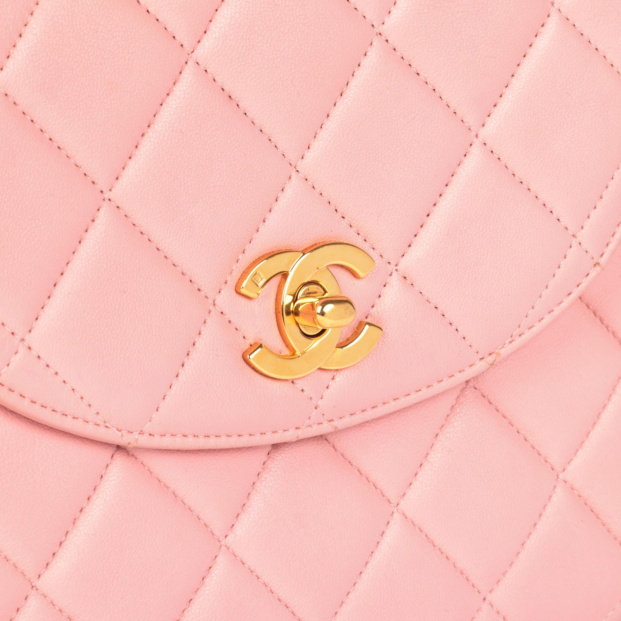 Women's CHANEL Pink Quilted Lambskin Leather Small Top Handle Classic Single Flap Bag
