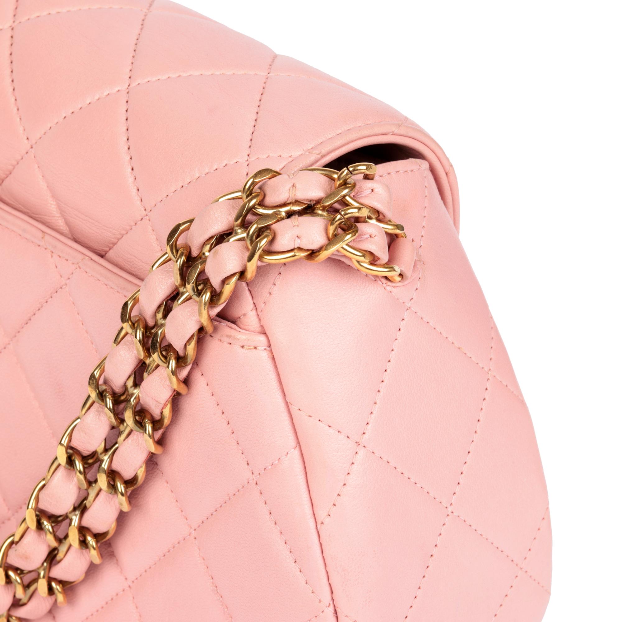 CHANEL Pink Quilted Lambskin Leather Small Top Handle Classic Single Flap Bag 1