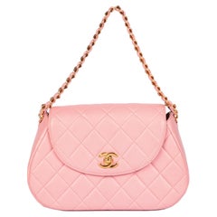 CHANEL Pink Quilted Lambskin Leather Small Top Handle Classic Single Flap Bag