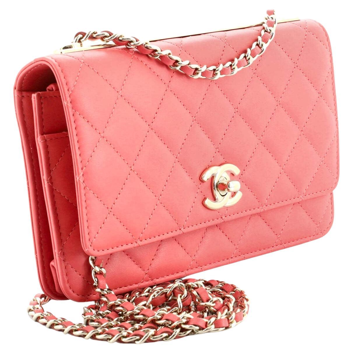 Chanel Pink Quilted Lambskin Leather Trendy CC Wallet on Chain For Sale