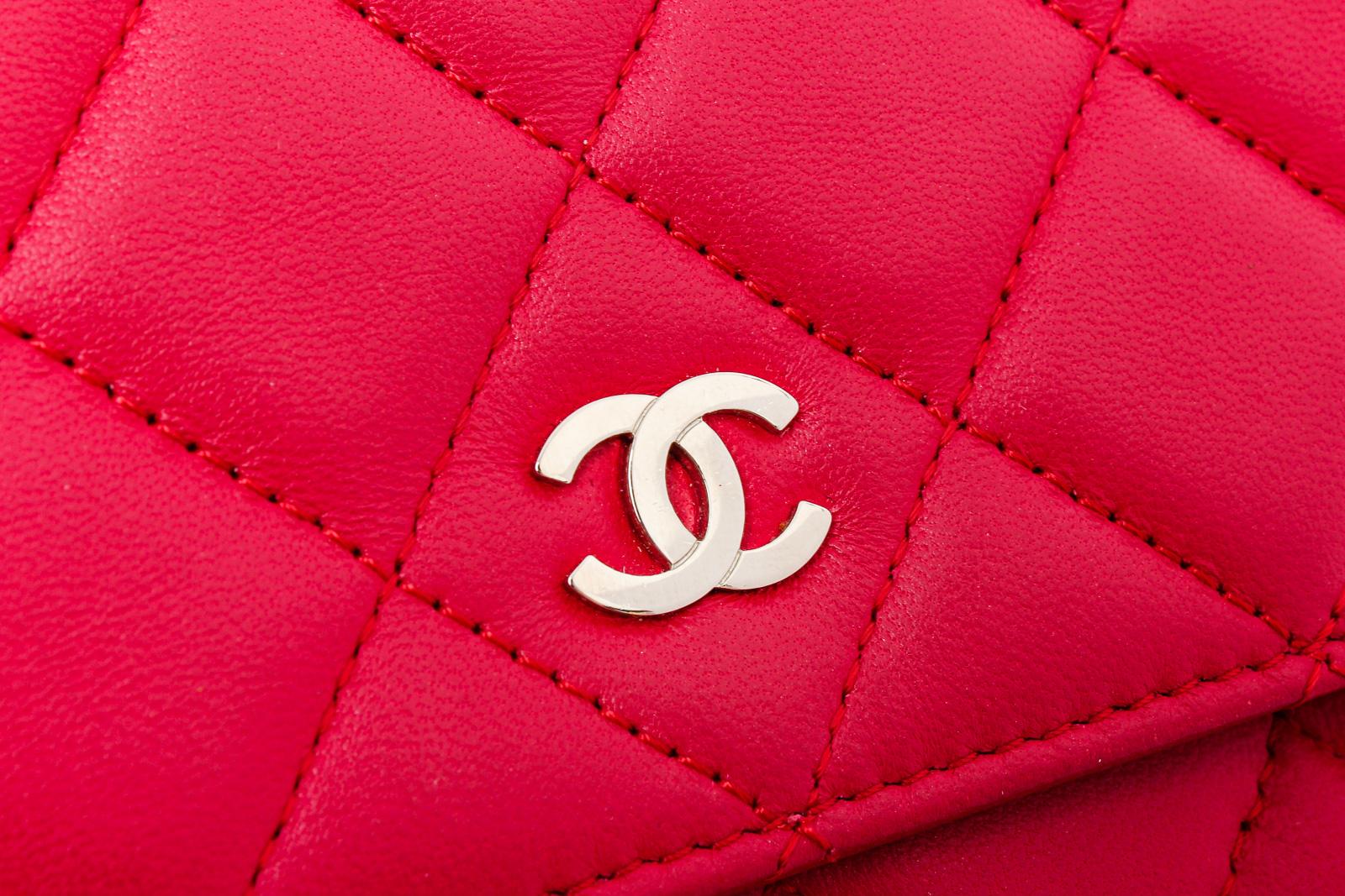 Women's Chanel Pink Quilted Lambskin Leather Wallet On Chain WOC Bag 