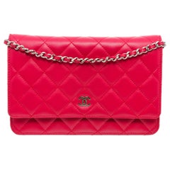 Chanel Pink Quilted Lambskin Leather Wallet On Chain WOC Bag 