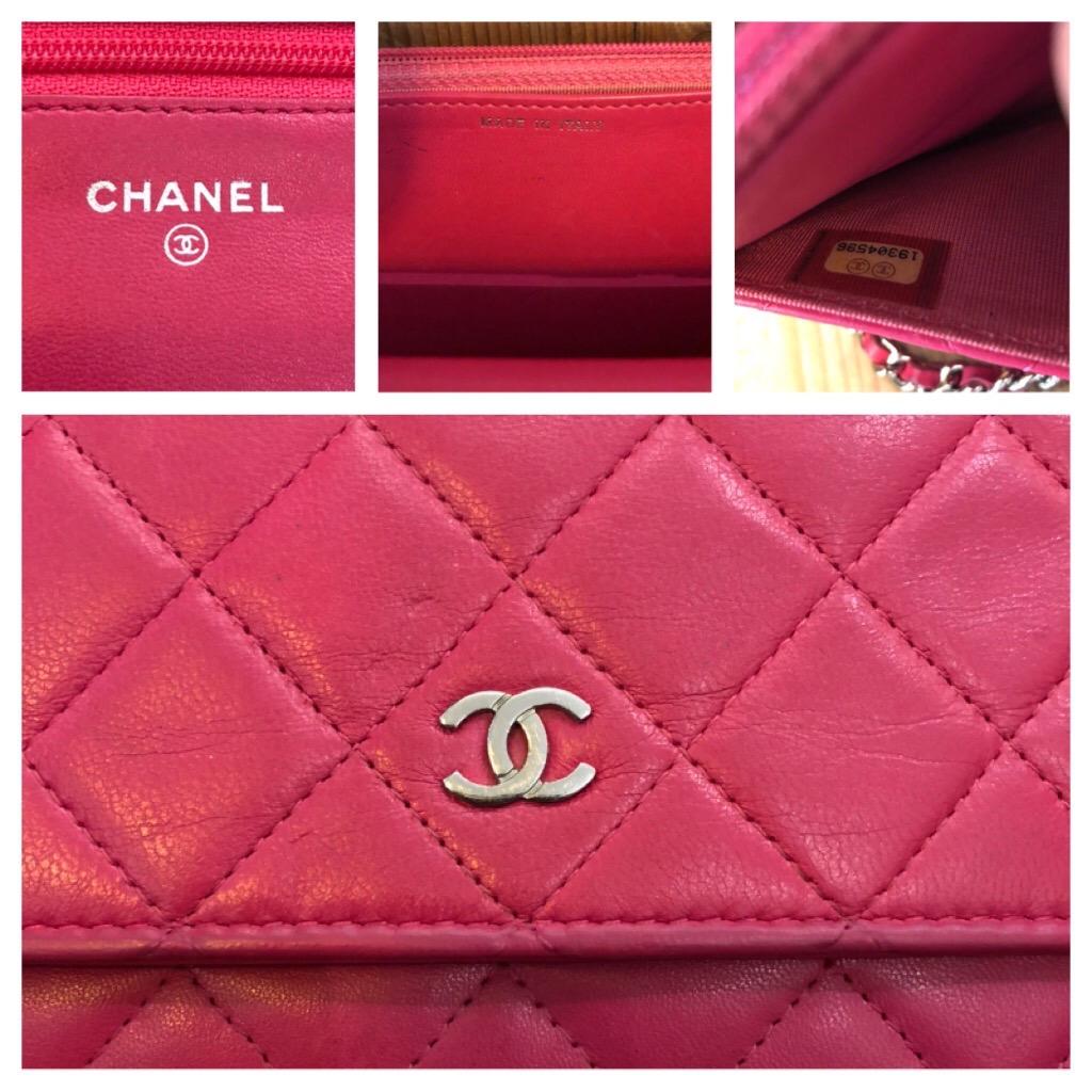 Chanel Pink Quilted Lambskin Leather Wallet on Chain WOC In Fair Condition In Bangkok, TH