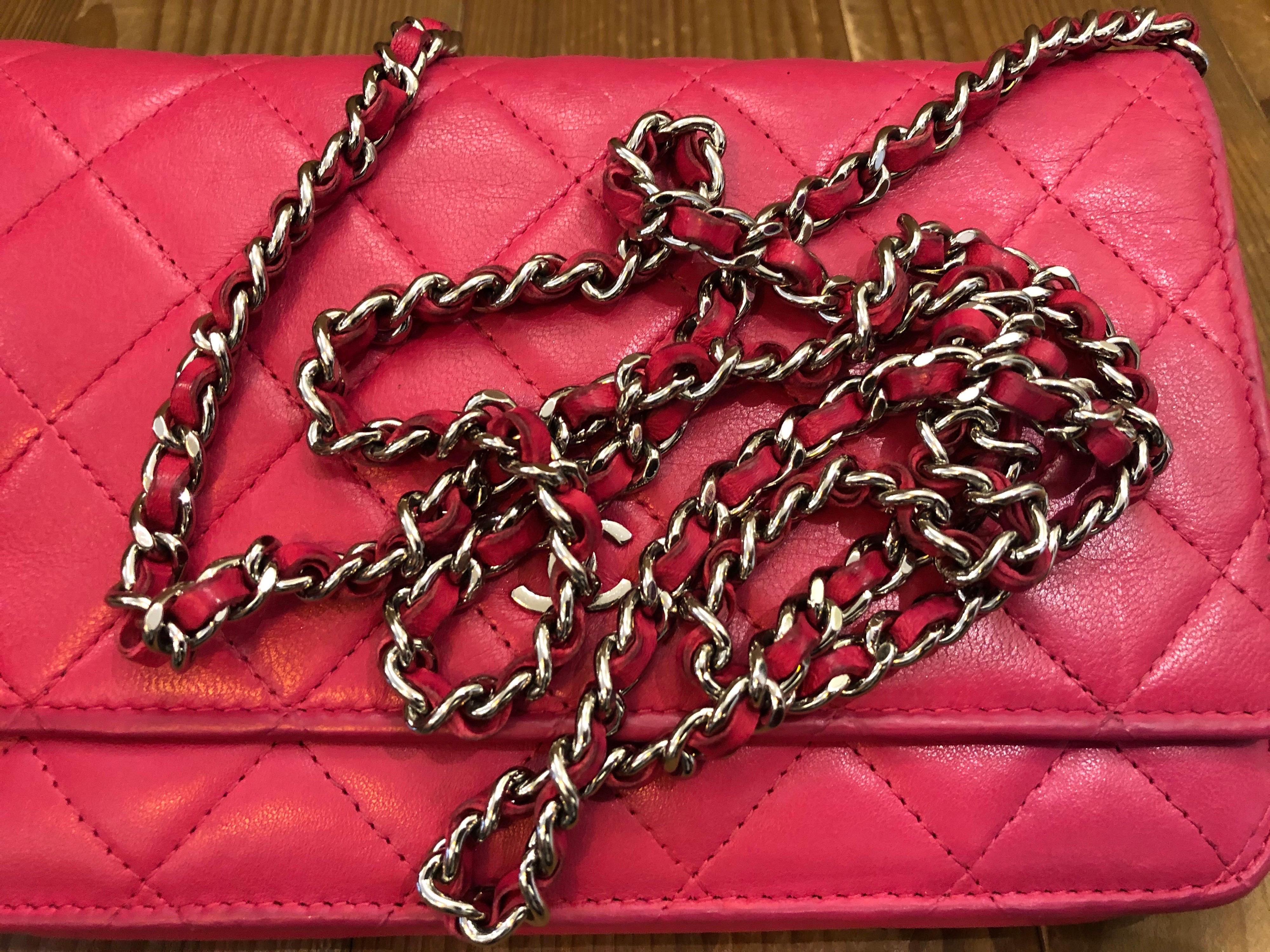 Chanel Pink Quilted Lambskin Leather Wallet on Chain WOC 1