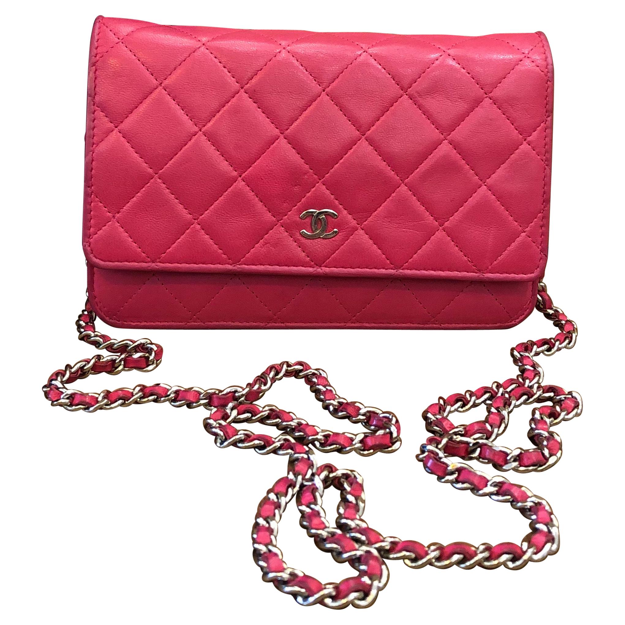 Chanel Pink Quilted Lambskin Leather Wallet on Chain WOC