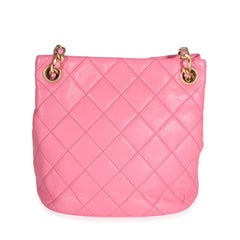 Chanel Pink Quilted Lambskin Logo Chain Bucket Bag