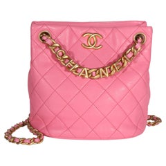 Chanel Pink Quilted Lambskin Logo Chain Bucket Bag