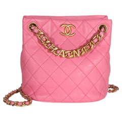 Chanel Pink Quilted Lambskin Logo Chain Bucket Bag