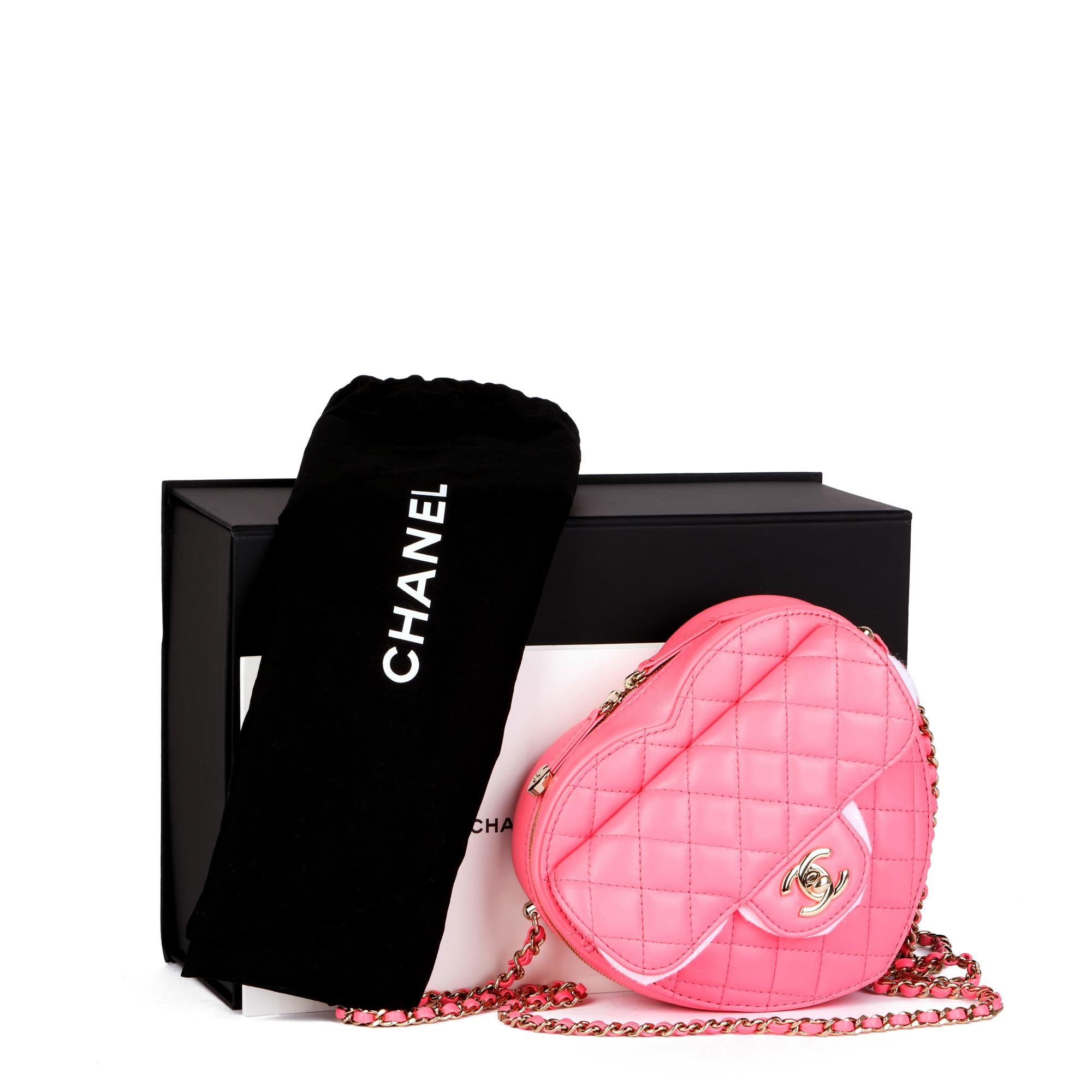 CHANEL Pink Quilted Lambskin Love Heart Bag 5