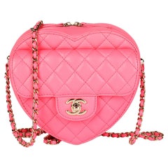 CHANEL Lambskin Quilted CC In Love Heart Clutch With Chain Pink 1284383