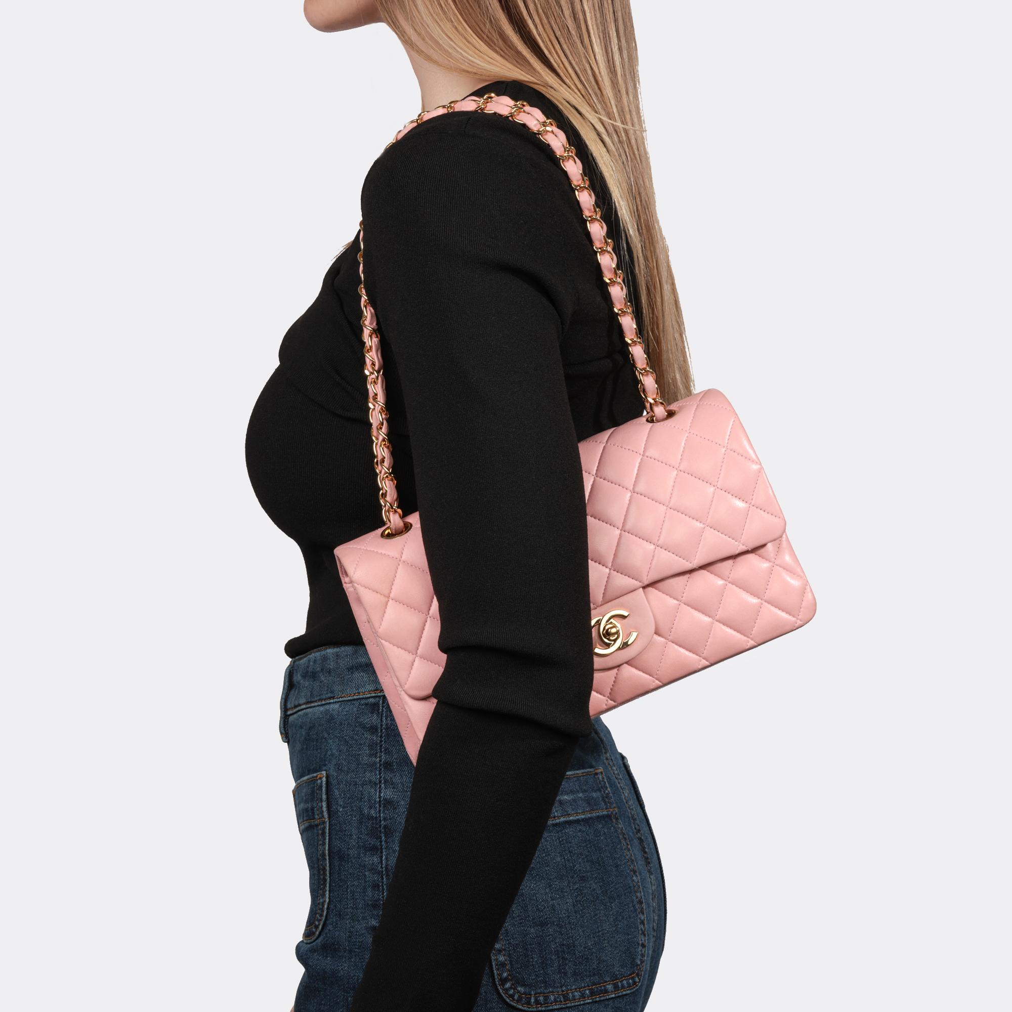 CHANEL Pink Quilted Lambskin Medium Classic Double Flap Bag 7
