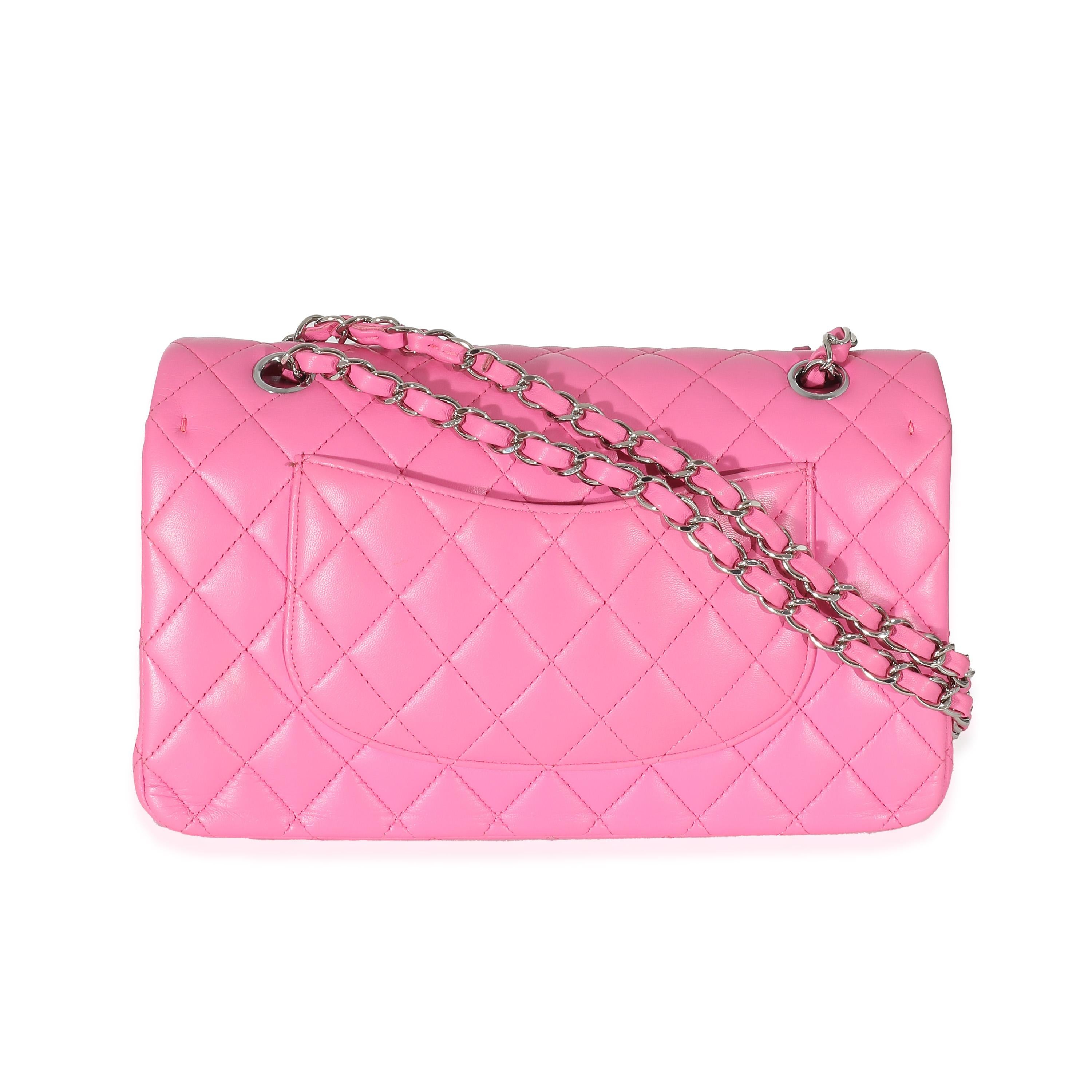Chanel Pink Quilted Lambskin Medium Classic Double Flap Bag In Excellent Condition For Sale In New York, NY