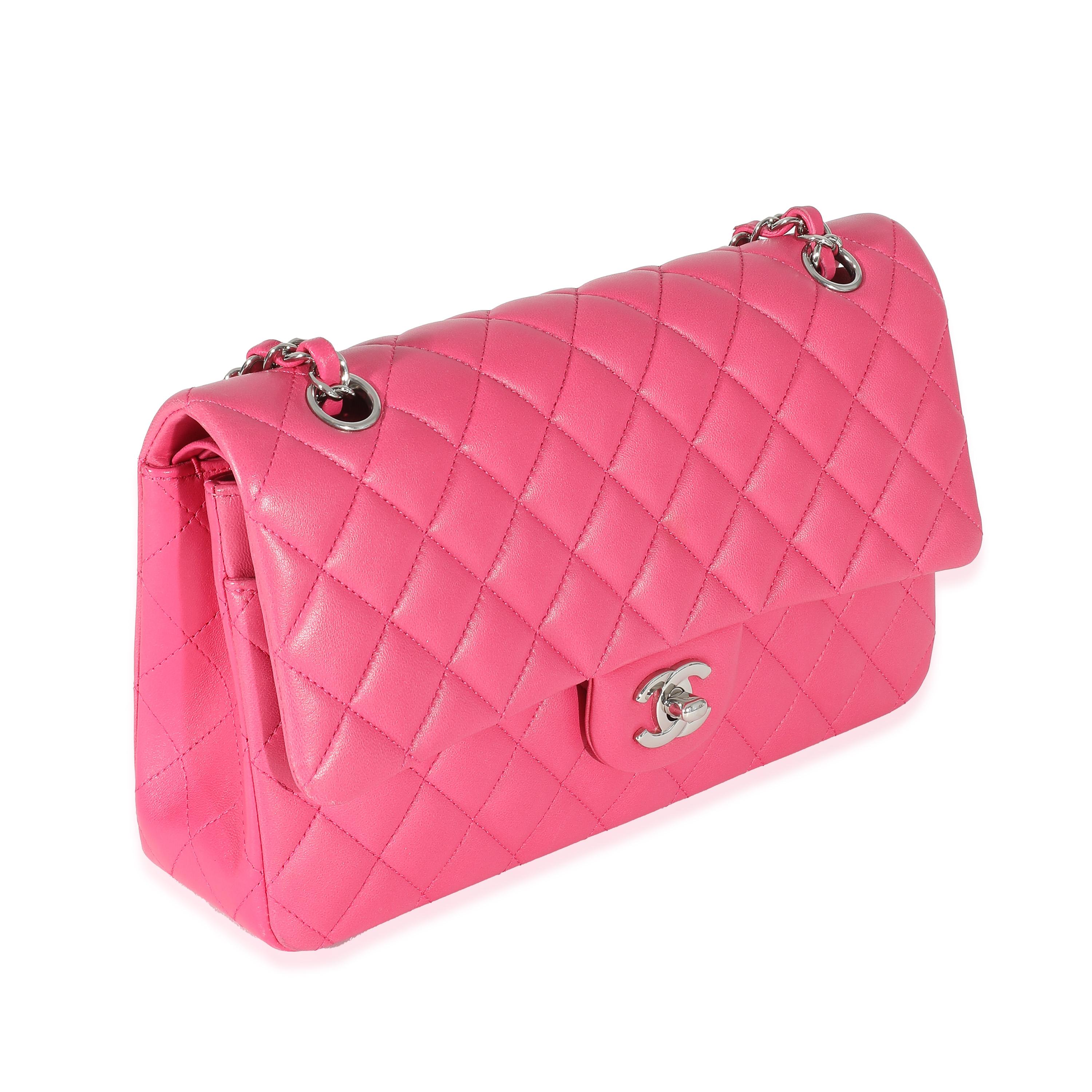 Chanel Pink Quilted Lambskin Medium Classic Double Flap Bag In Excellent Condition For Sale In New York, NY