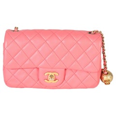 Chanel Pink Quilted Lambskin Pearl Crush Mini Rectangular Flap Bag