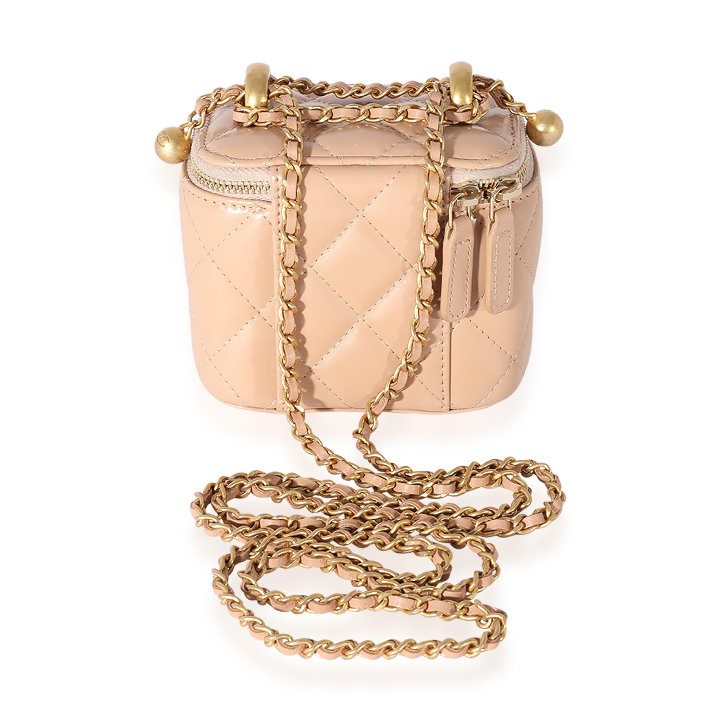 Chanel Pink Quilted Lambskin Pearl Crush Mini Vanity Case For Sale at