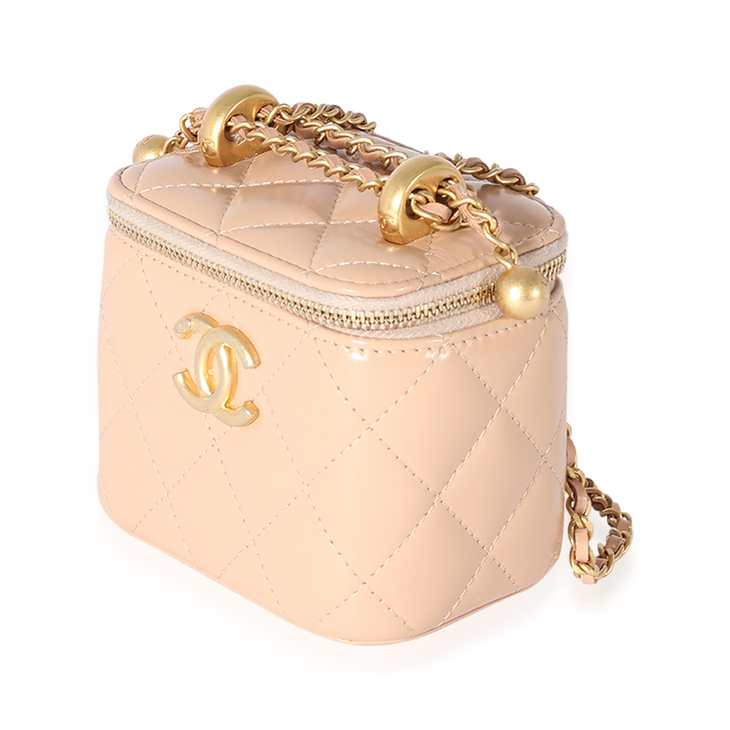 Chanel Pink Quilted Lambskin Pearl Crush Mini Vanity Case For Sale at