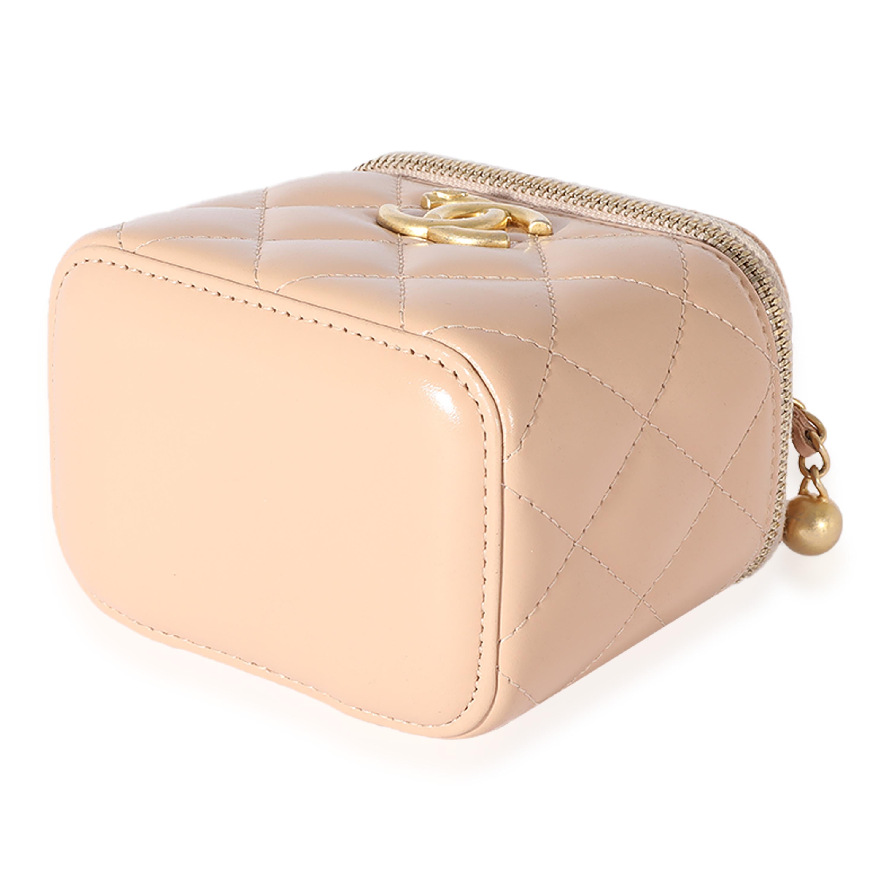 Chanel Pink Quilted Lambskin Pearl Crush Mini Vanity Case For Sale at