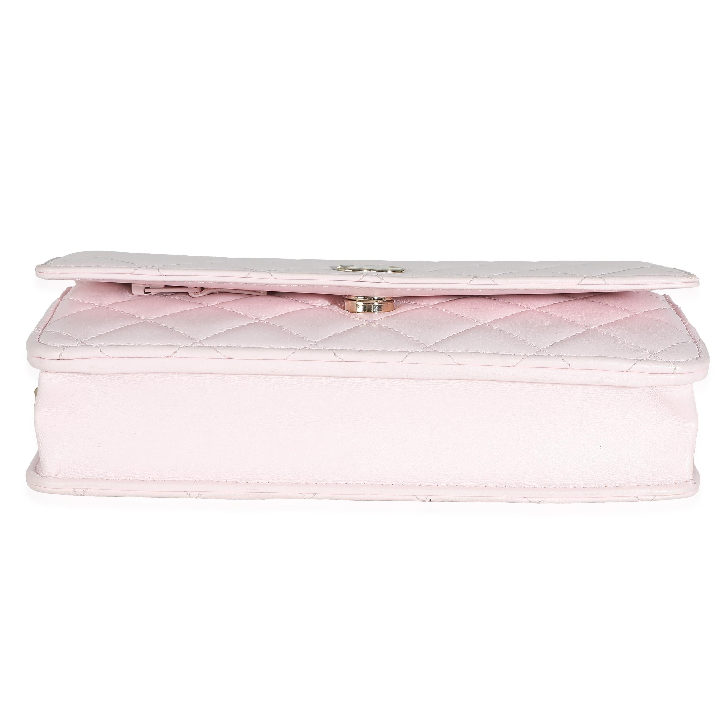 Chanel Pink Quilted Lambskin Pearl Wallet On Chain For Sale 1