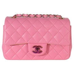 Chanel Pink Quilted Lambskin Rainbow Mini Rectangular Flap Bag