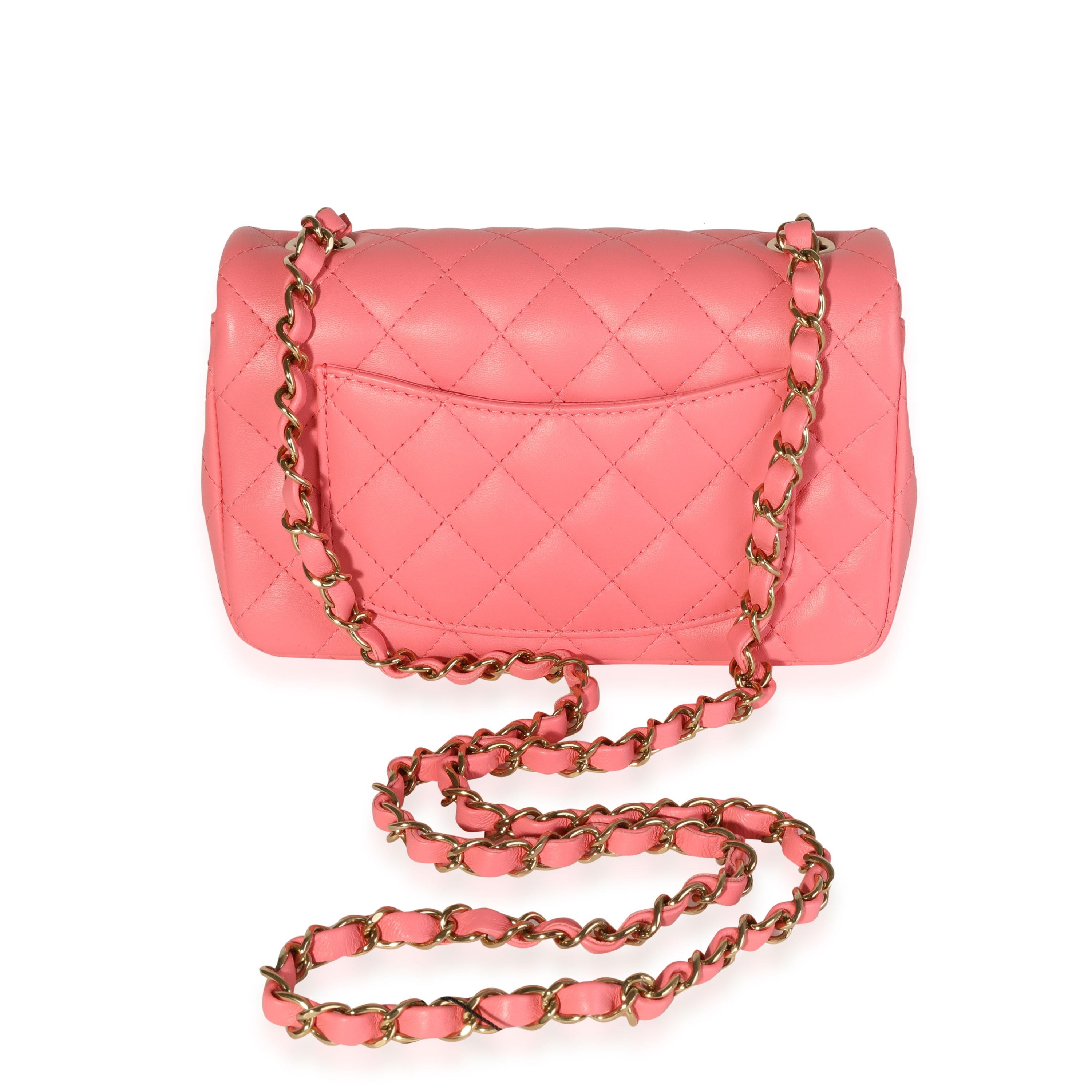Chanel Pink Quilted Lambskin Rectangular Mini Classic Flap Bag In Excellent Condition In New York, NY