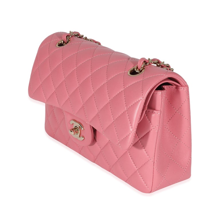 Chanel Pink Quilted Lambskin Small Classic Double Flap Bag For