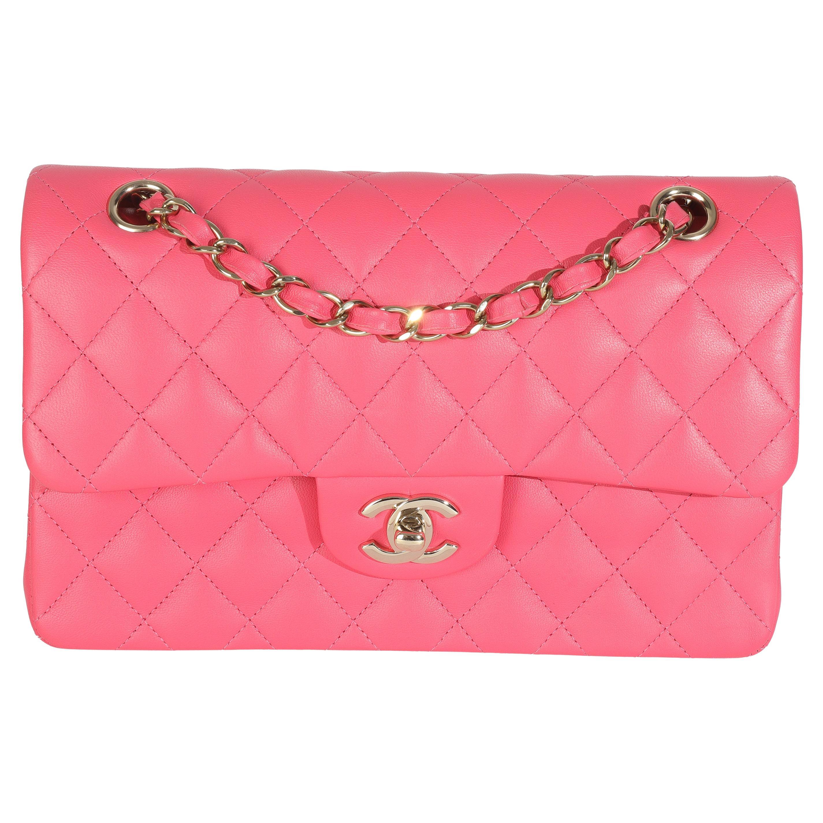Chanel Pink Quilted Lambskin Small Classic Double Flap Bag