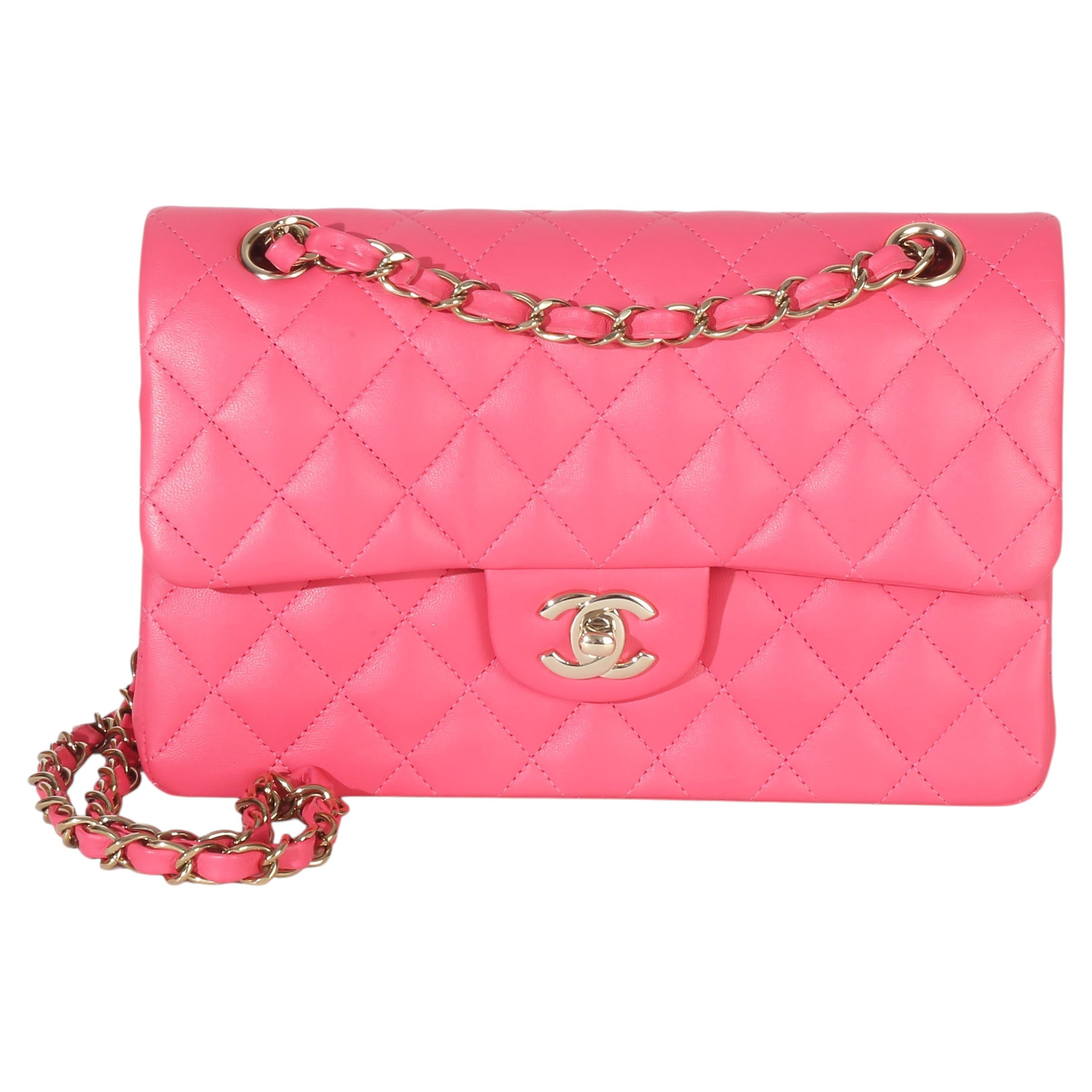Chanel Pink Quilted Lambskin Small Classic Double Flap Bag