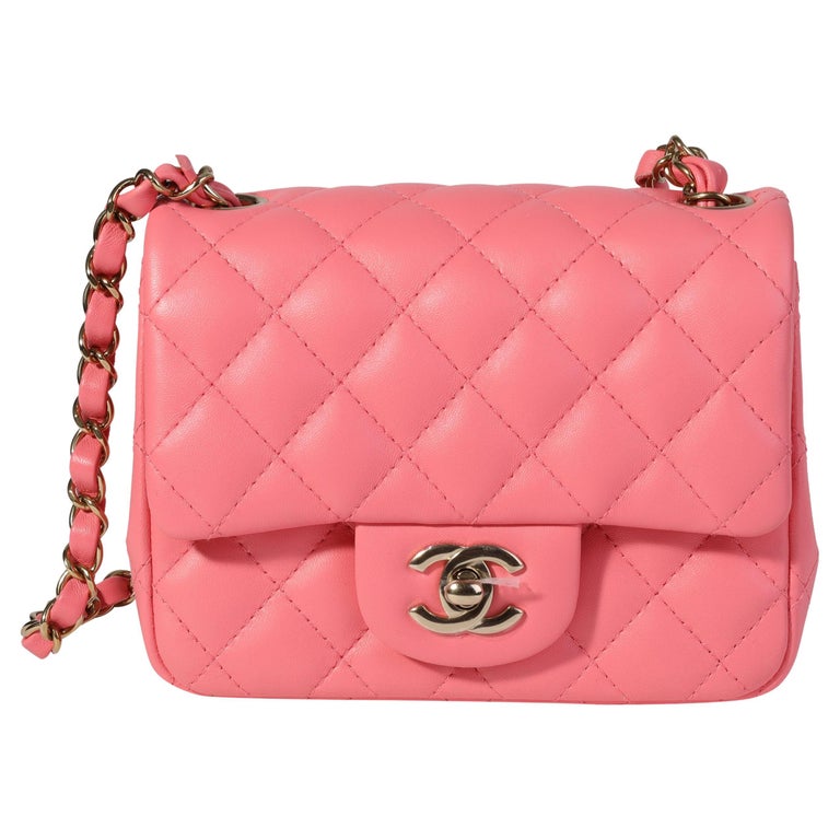 Chanel Pink Quilted Lambskin Square Mini Classic Flap Bag For Sale at ...