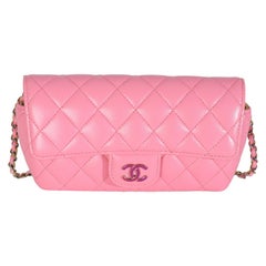 Chanel Pink Quilted Lambskin Sunglasses Case On Chain