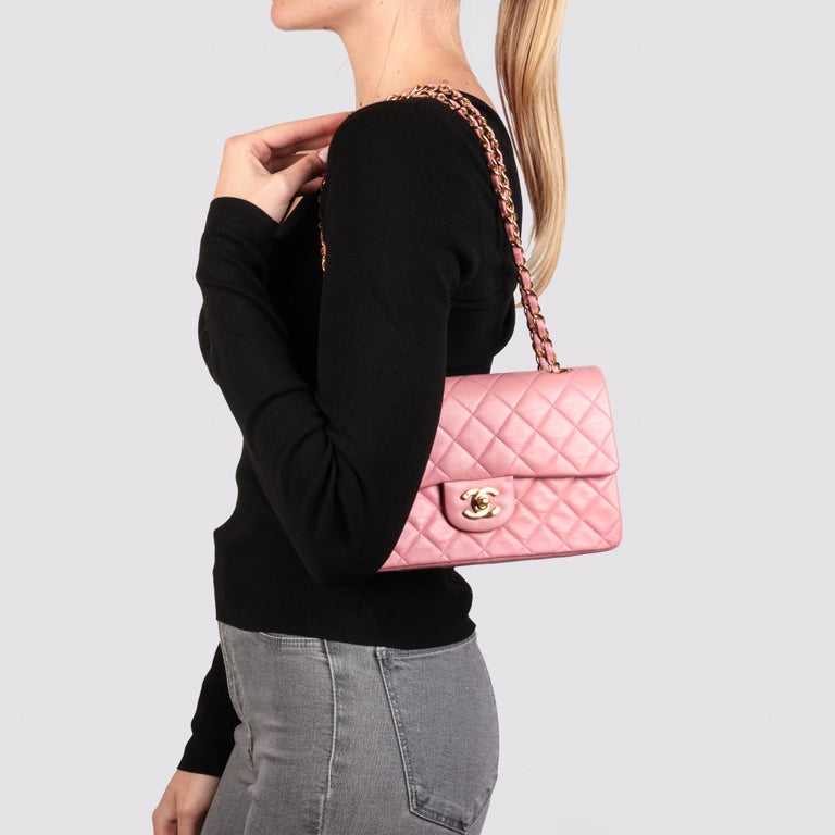 CHANEL Pink Quilted Lambskin Vintage Small Classic Double Flap Bag