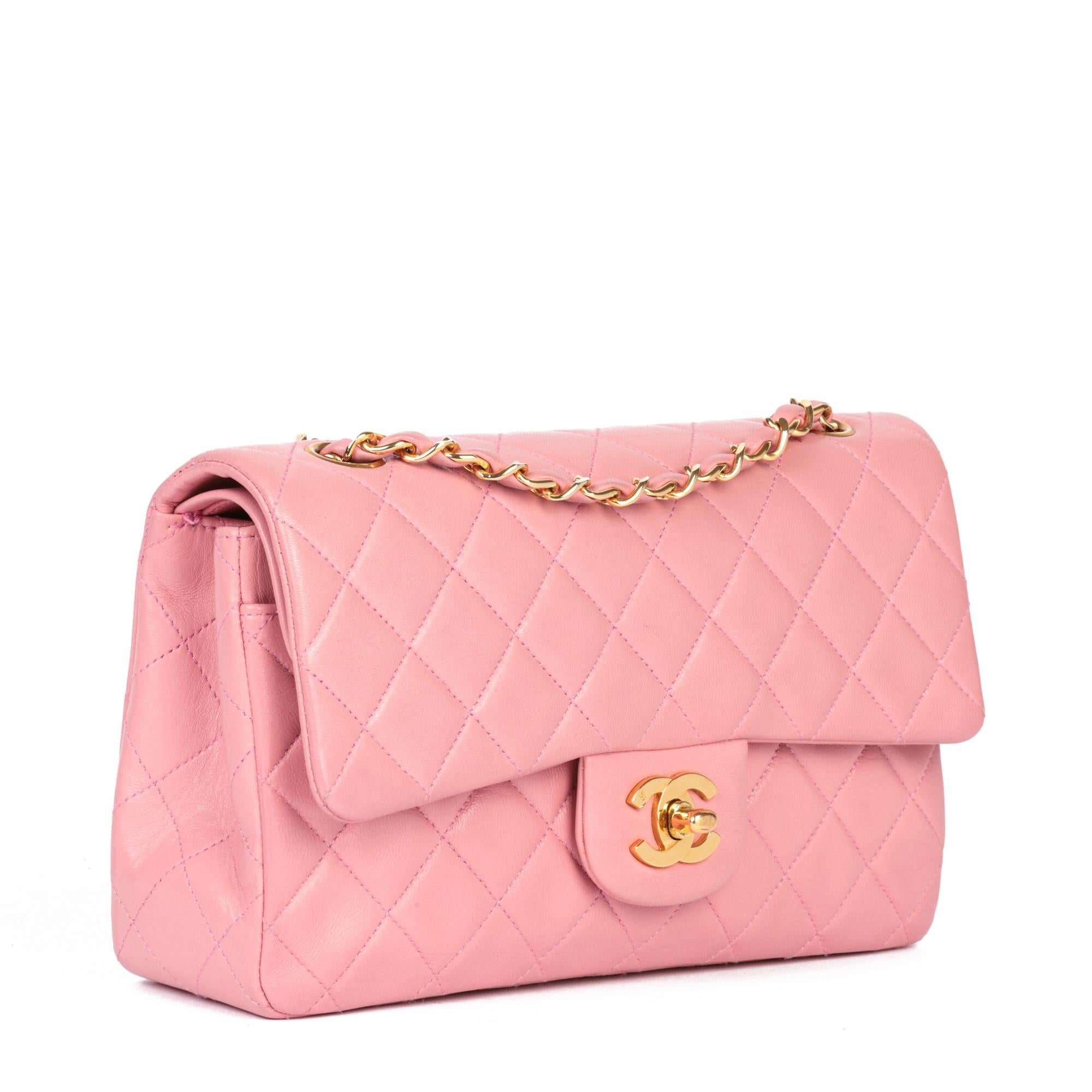 CHANEL Pink Quilted Lambskin Vintage Small Classic Double Flap Bag at ...