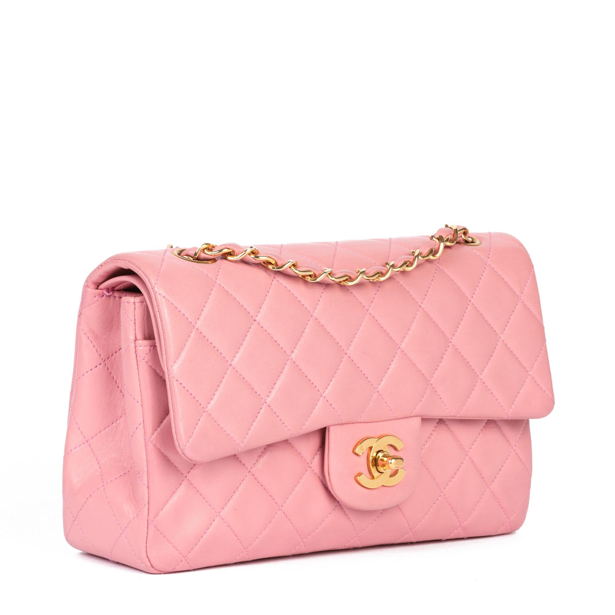 CHANEL
Pink Quilted Lambskin Vintage Small Classic Double Flap Bag

Serial Number: 1779559
Age (Circa): 1990
Accompanied By: Chanel Dust Bag, Authenticity Card
Authenticity Details: Authenticity Card, Serial Sticker (Made in France)
Gender: