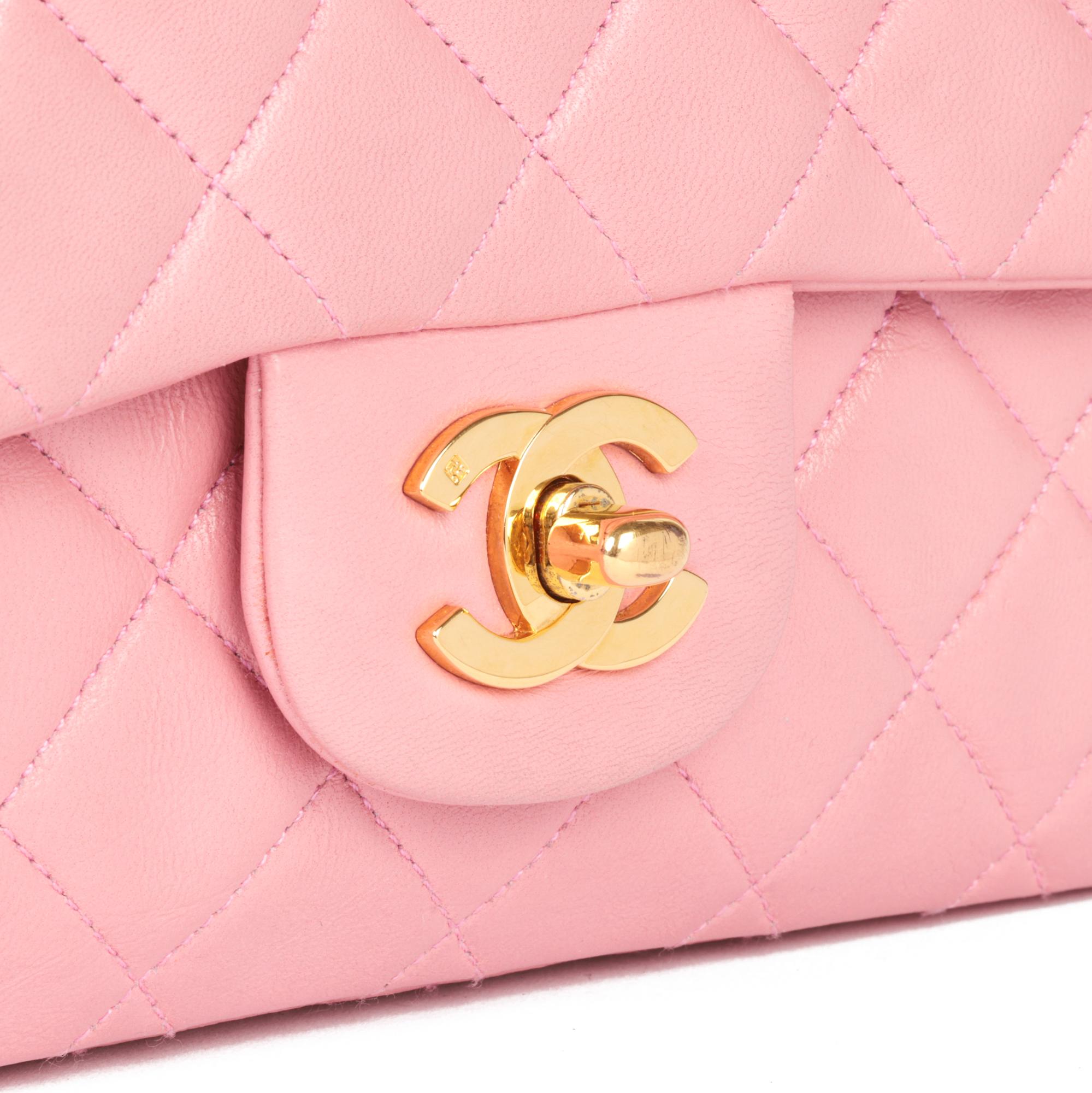 Women's CHANEL Pink Quilted Lambskin Vintage Small Classic Double Flap Bag