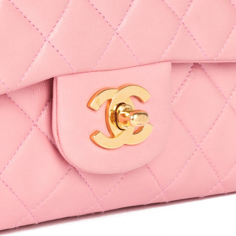 CHANEL Pink Quilted Lambskin Vintage Small Classic Double Flap Bag For ...