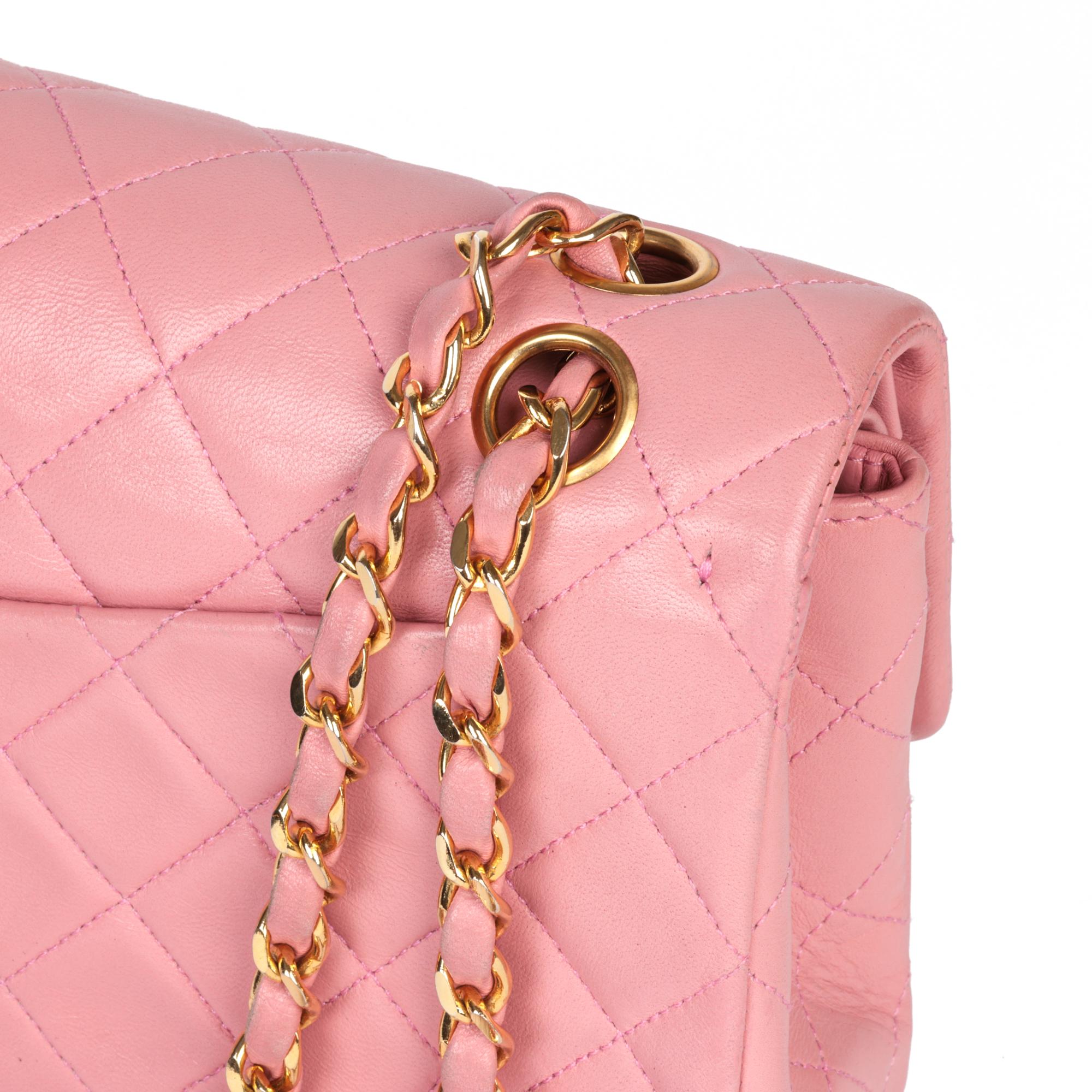 CHANEL Pink Quilted Lambskin Vintage Small Classic Double Flap Bag 1