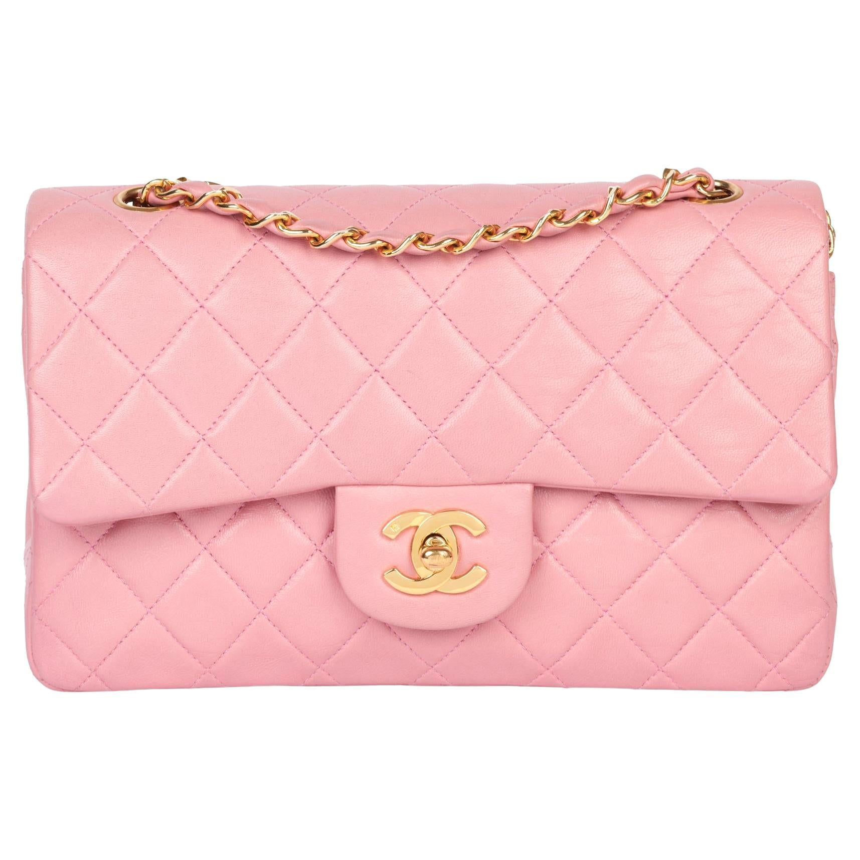 CHANEL Pink Quilted Lambskin Vintage Small Classic Double Flap Bag