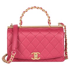 CHANEL Pink Quilted Lambskin Vintage Small Top Handle Classic Single Flap Bag