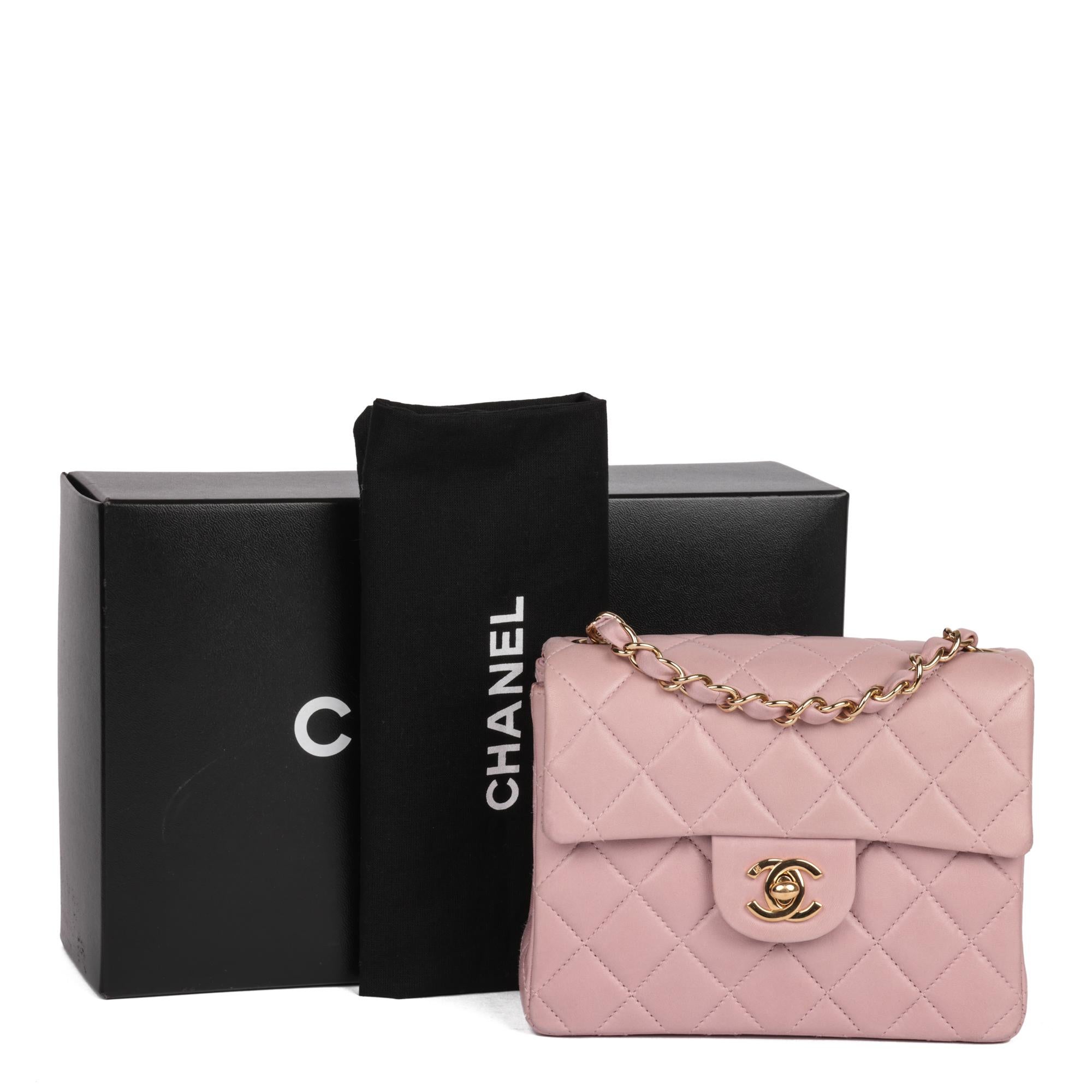 CHANEL Rosa gestepptes Lammfell Vintage Square Mini Flap Bag im Angebot 7