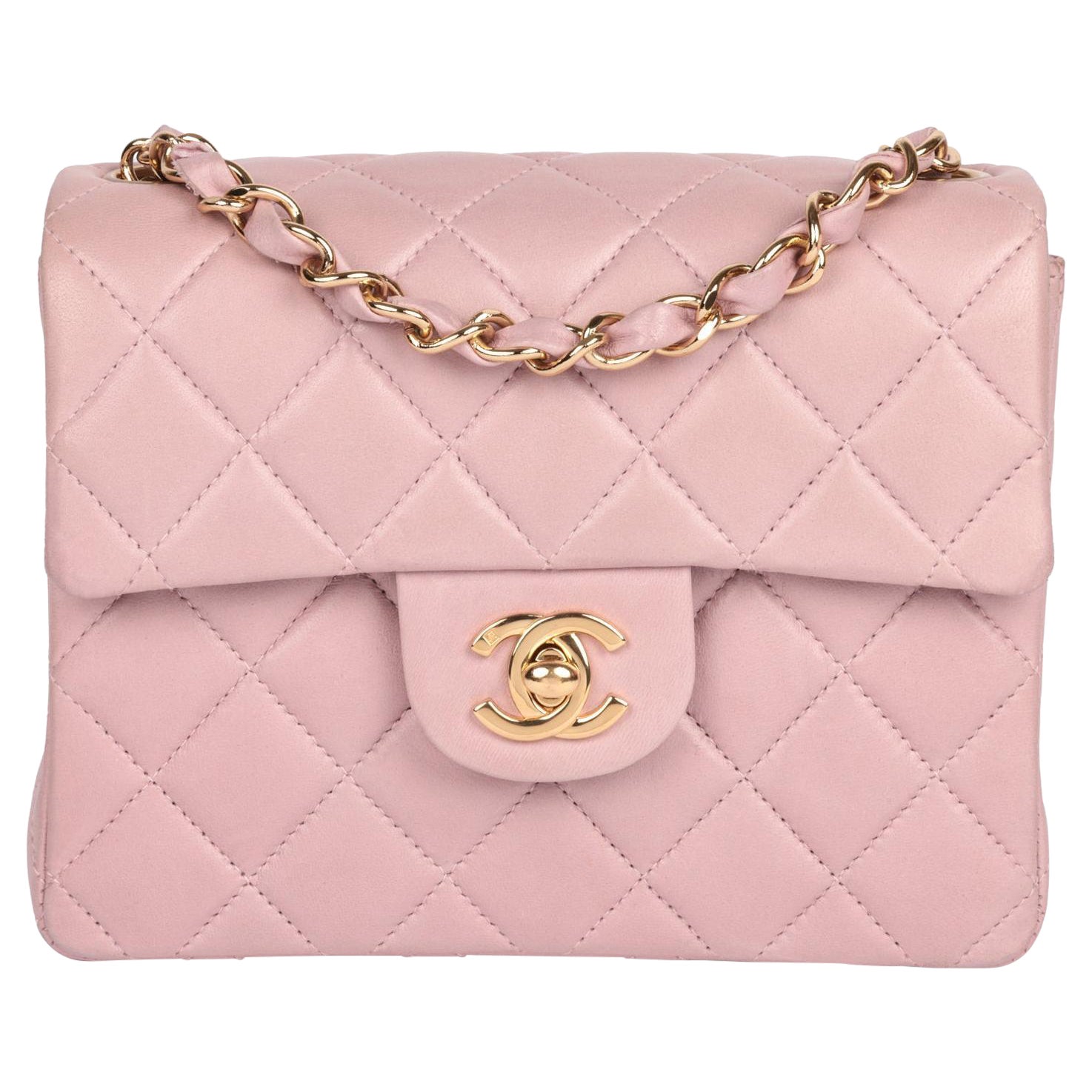 CHANEL Rosa gestepptes Lammfell Vintage Square Mini Flap Bag