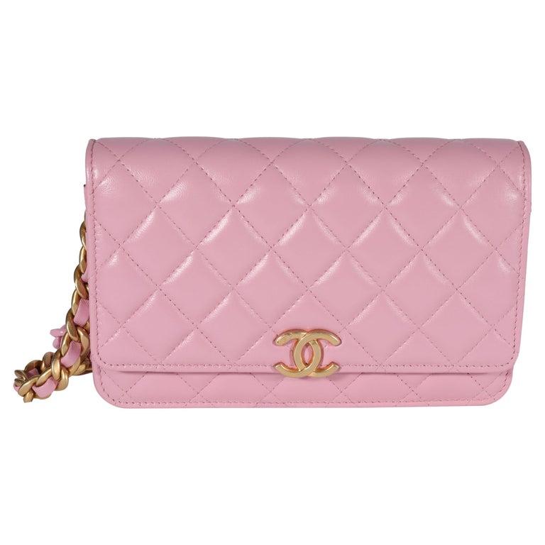 Chanel Pink Quilted Lambskin Wallet On Chain For Sale at 1stDibs